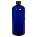 32 oz. Cobalt Blue PET Traditional Boston Round Bottle with 28/400 Black Ribbed CRC Cap with F217 Liner
