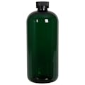 32 oz. Dark Green PET Traditional Boston Round Bottle with 28/400 Black Ribbed CRC Cap with F217 Liner