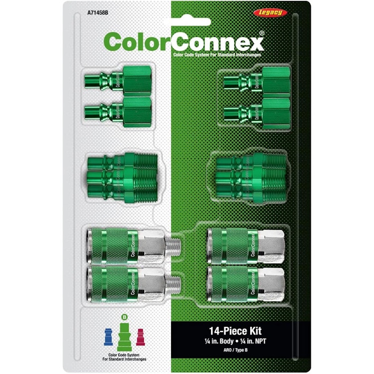 14-Piece ColorConnex® Green ARO (Type B) Air Hose Coupler & Plug Kit