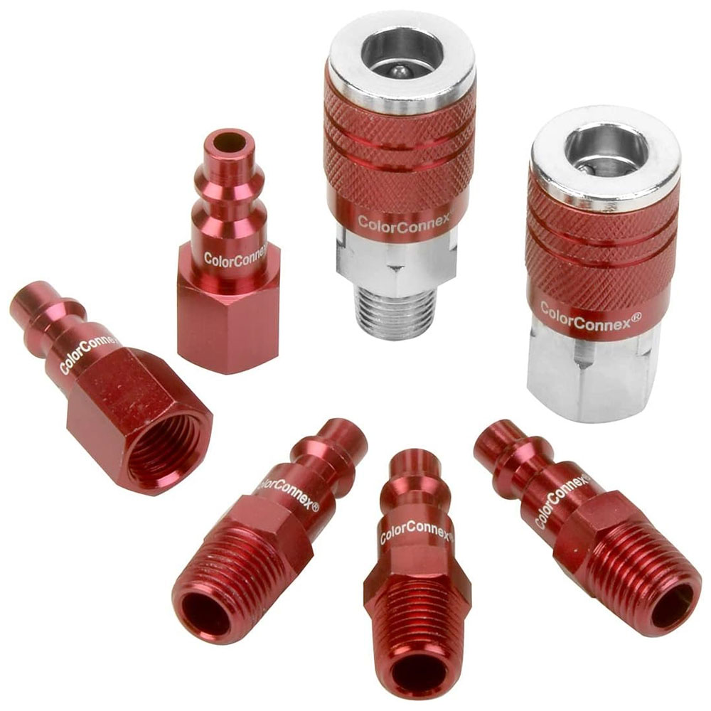 7-Piece ColorConnex® Red Industrial (Type D) Air Hose Coupler