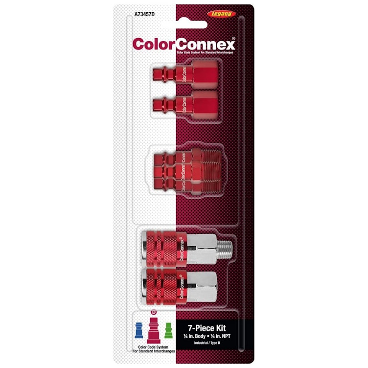 7-Piece ColorConnex® Red Industrial (Type D) Air Hose Coupler & Plug Kit