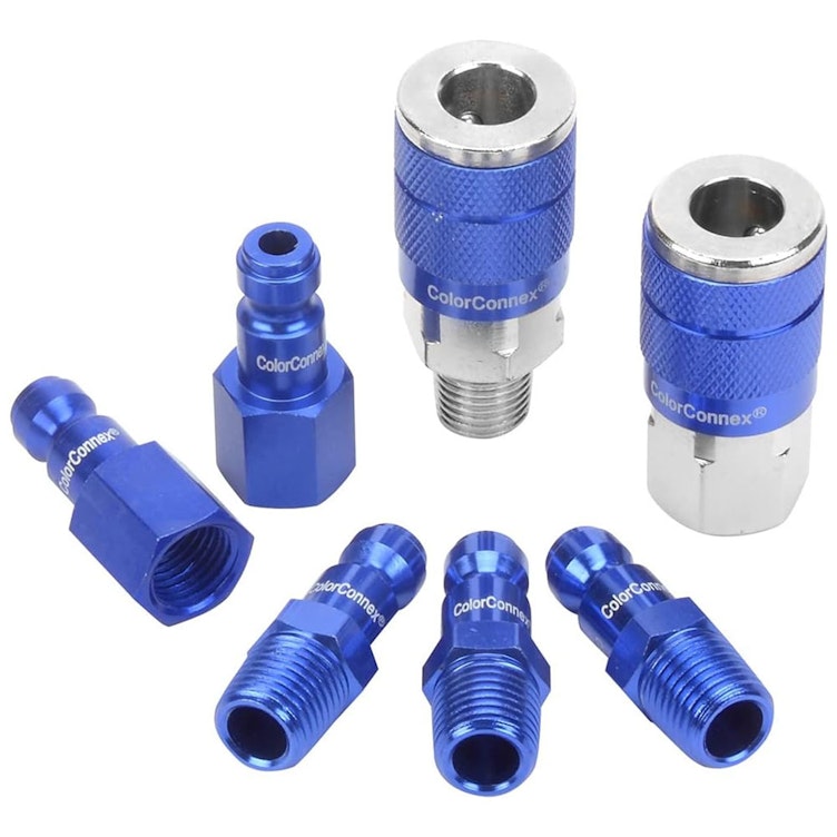7-Piece ColorConnex® Blue Automotive (Type C) Air Hose Coupler & Plug Kit