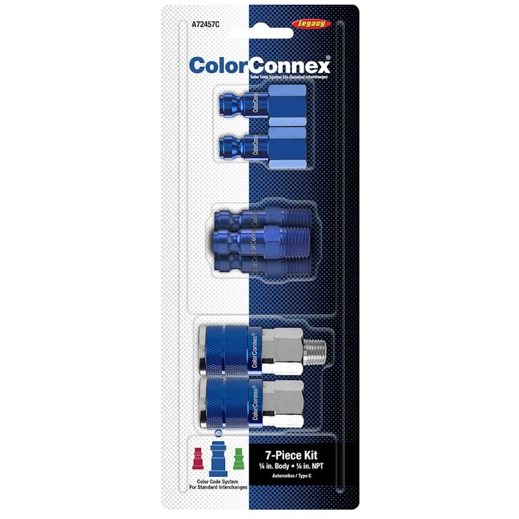 7-Piece ColorConnex® Blue Automotive (Type C) Air Hose Coupler & Plug Kit