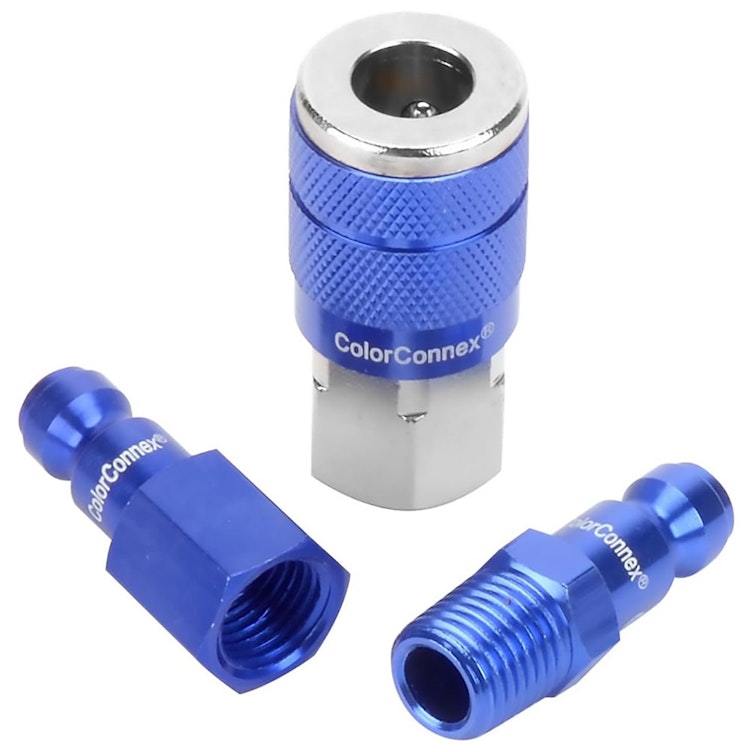 3-Piece ColorConnex® Blue Automotive (Type C) Air Hose Coupler & Plug Kit