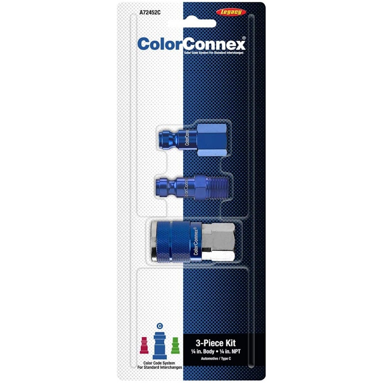 3-Piece ColorConnex® Blue Automotive (Type C) Air Hose Coupler & Plug Kit