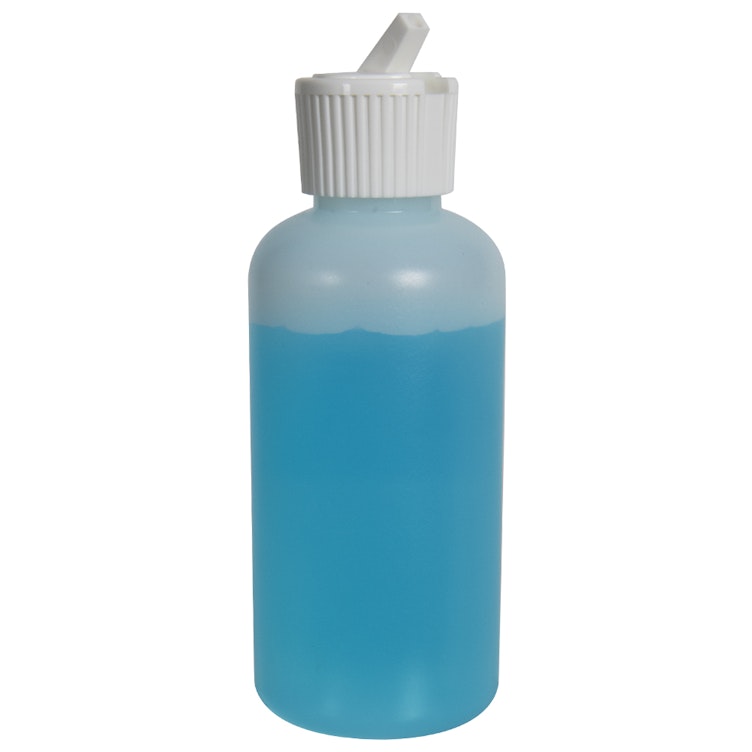 4 oz. Natural HDPE Boston Round Bottle with 24/410 White Ribbed Flip-Top Dispensing Cap