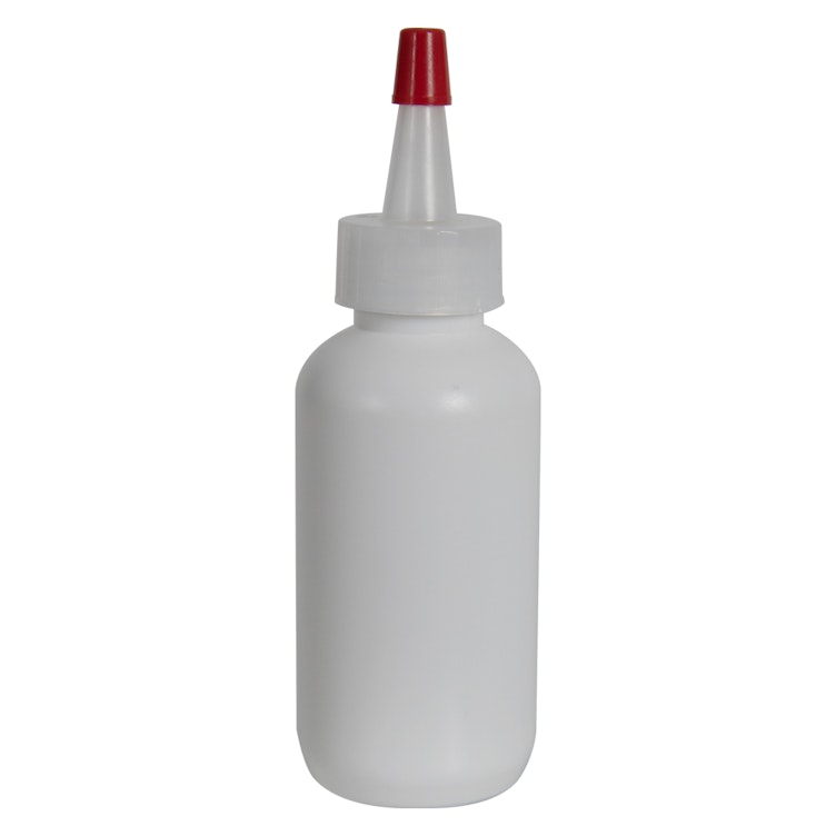 2 oz. White HDPE Boston Round Bottle with 20/400 Natural Yorker Dispensing Cap
