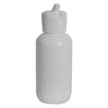 2 oz. White HDPE Boston Round Bottle with 20/410 White Ribbed Flip-Top Dispensing Cap