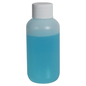 2 oz. Natural HDPE Boston Round Bottle with 20/410 White Ribbed Cap with F217 Liner