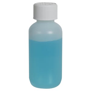2 oz. Natural HDPE Boston Round Bottle with 20/400 White Ribbed CRC Cap with F217 Liner