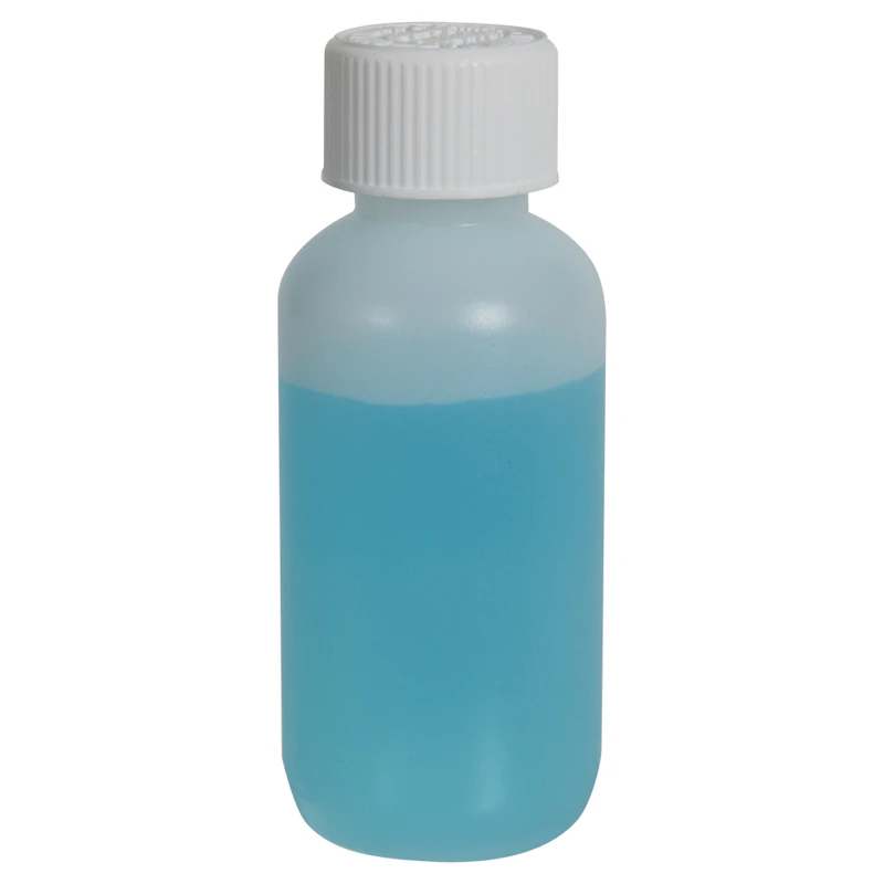 2 oz. Natural HDPE Boston Round Bottle with 20/400 White Ribbed CRC Cap with F217 Liner