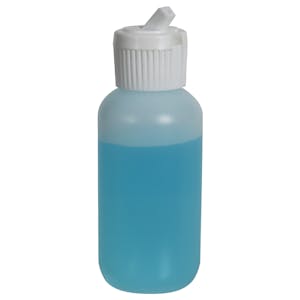 2 oz. Natural HDPE Boston Round Bottle with 20/410 White Ribbed Flip-Top Dispensing Cap