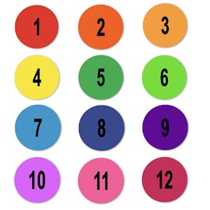 Numbers "1-12" Round Paper Labels