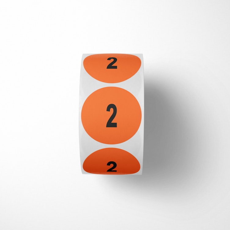 Number "2" Round Paper Label with Orange Background - 2" Dia.