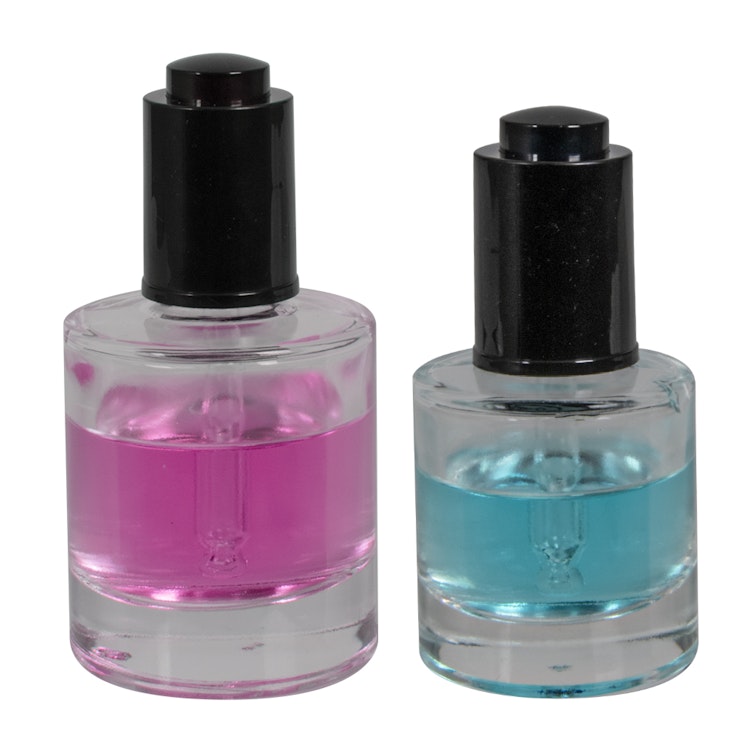 Deluxe Stubby Cylinder Glass Bottles with Push-Button Dropper Caps