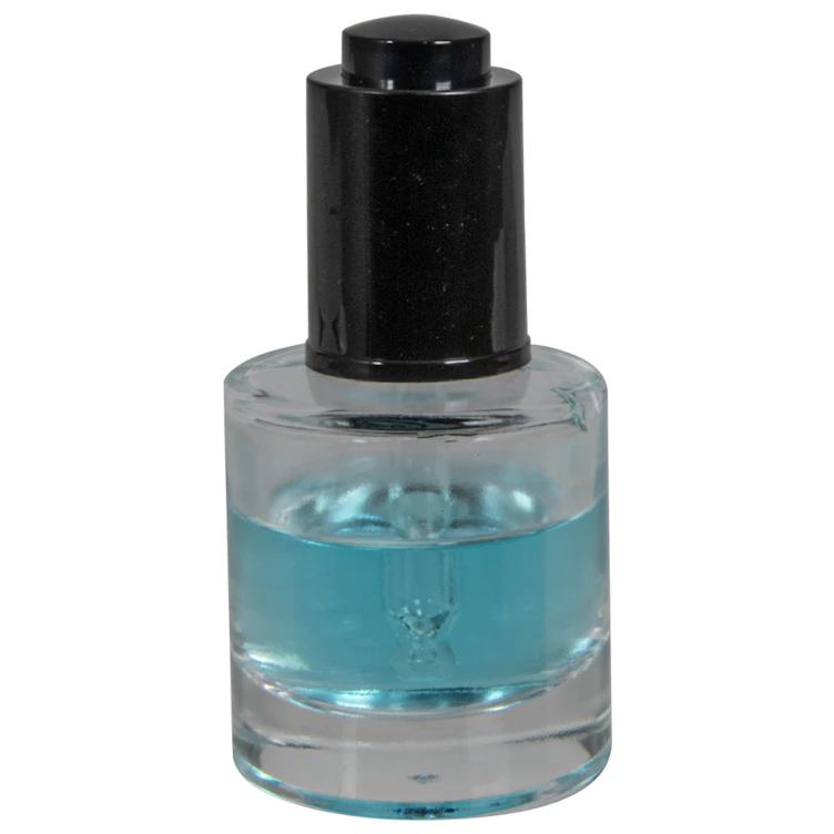 30mL (1 oz.) Clear Stubby Cylinder Glass Bottle with 20/410 Smooth Black Push-Button Dropper Cap with Ball Tip Glass Pipette