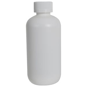 8 oz. White HDPE Boston Round Bottle with 24/400 White Ribbed CRC Cap with F217 Liner