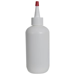 8 oz. White HDPE Boston Round Bottle with 24/410 White Yorker Dispensing Cap