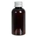 2 oz. Light Amber PET Traditional Boston Round Bottle with 20/410 Brushed Silver Aluminum Cap with Foam Liner