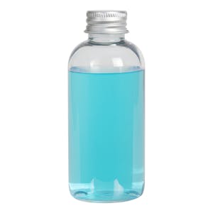 4 oz. Clear PET Traditional Boston Round Bottle with 24/410 Brushed Silver Aluminum Cap with Foam Liner