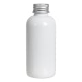 4 oz. White PET Traditional Boston Round Bottle with 24/410 Brushed Silver Aluminum Cap with Foam Liner