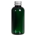 4 oz. Dark Green PET Traditional Boston Round Bottle with 24/410 Brushed Silver Aluminum Cap with Foam Liner