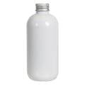8 oz. White PET Traditional Boston Round Bottle with 24/410 Brushed Silver Aluminum Cap with Foam Liner