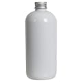12 oz. White PET Traditional Boston Round Bottle with 24/410 Brushed Silver Aluminum Cap with Foam Liner
