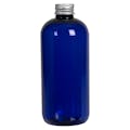 12 oz. Cobalt Blue PET Traditional Boston Round Bottle with 24/410 Brushed Silver Aluminum Cap with Foam Liner