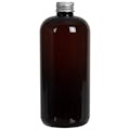 16 oz. Light Amber PET Traditional Boston Round Bottle with 24/410 Brushed Silver Aluminum Cap with Foam Liner