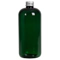 16 oz. Dark Green PET Traditional Boston Round Bottle with 24/410 Brushed Silver Aluminum Cap with Foam Liner