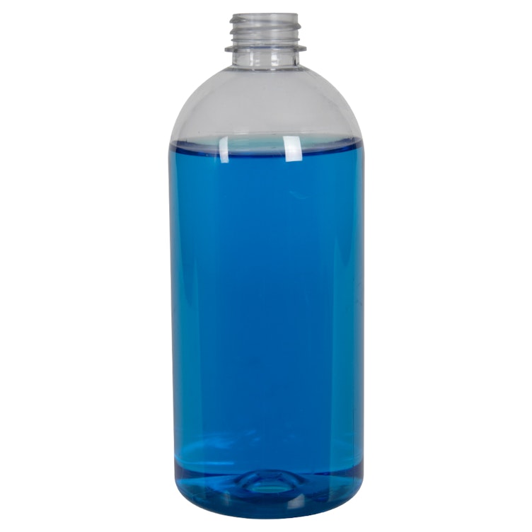 22 oz. Clear PET Squat Boston Round Bottle with 28/400 Neck (Cap Sold Separately)