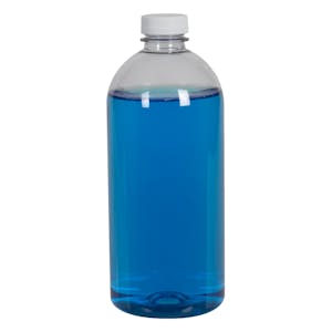 22 oz. Clear PET Squat Boston Round Bottle with 28/400 White Ribbed Cap with F217 Liner