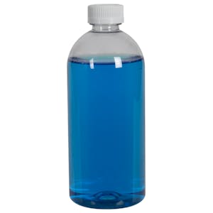 22 oz. Clear PET Squat Boston Round Bottle with 28/400 White Ribbed CRC Cap with F217 Liner