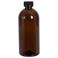 22 oz. Light Amber PET Squat Boston Round Bottle with 28/400 Black Ribbed CRC Cap with F217 Liner