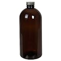 22 oz. Light Amber PET Squat Boston Round Bottle with 28/400 Brushed Silver Aluminum Cap with Foam Liner
