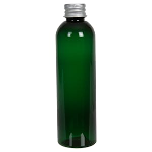 4 oz. Dark Green PET Cosmo Round Bottle with 20/410 Brushed Silver Aluminum Cap with Foam Liner