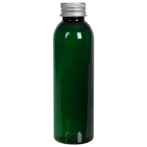 4 oz. Dark Green PET Cosmo Round Bottle with 24/410 Brushed Silver Aluminum Cap with Foam Liner