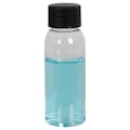 1 oz. Clear PET High Clarity Cosmo Round Bottle with 20/410 Black Ribbed Cap with F217 Liner
