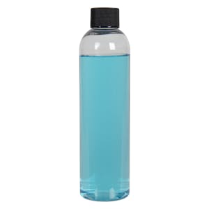 8 oz. Clear PET High Clarity Cosmo Round Bottle with 24/410 Black Ribbed Cap with F217 Liner