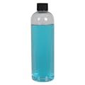 12 oz. Clear PET High Clarity Cosmo Round Bottle with 24/410 Black Ribbed Cap with F217 Liner
