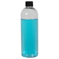 16 oz. Clear PET High Clarity Cosmo Round Bottle with 24/410 Black Ribbed Cap with F217 Liner