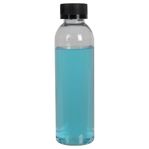 6 oz. Clear PET High Clarity Cosmo Round Bottle with 24/400 Black Ribbed CRC Cap with F217 Liner