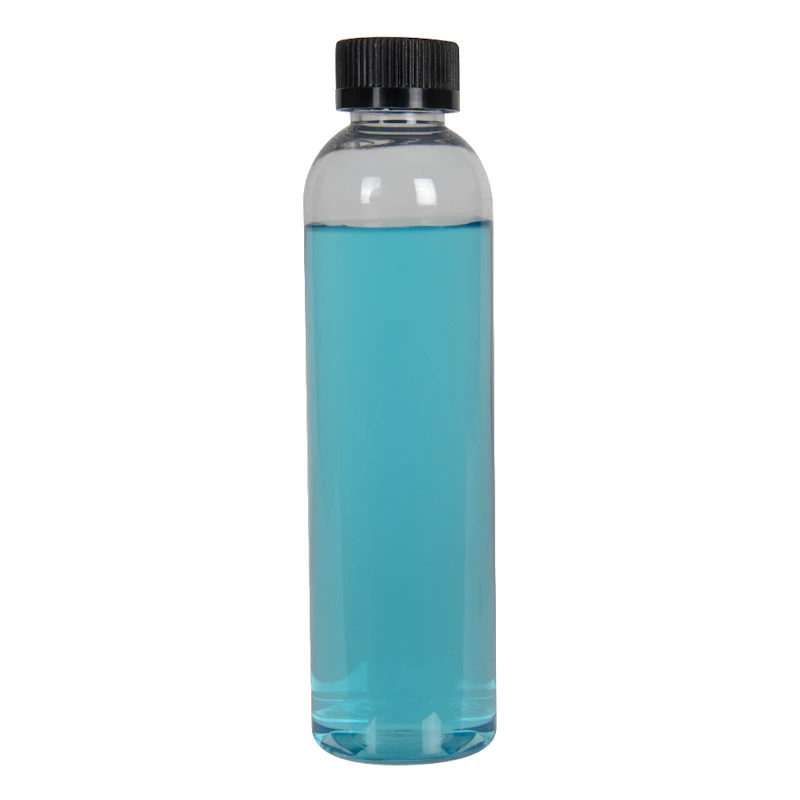 8 oz. Clear PET High Clarity Cosmo Round Bottle with 24/400 Black Ribbed Child-Resistant Cap (CRC) with F217 Liner