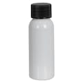 1 oz. White PET Cosmo Round Bottle with 20/410 Black Ribbed Cap with F217 Liner