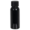 1 oz. Black PET Cosmo Round Bottle with 20/410 Black Ribbed Cap with F217 Liner