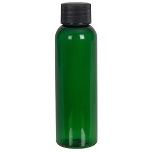 2 oz. Dark Green PET Cosmo Round Bottle with 20/410 Black Ribbed Cap with F217 Liner
