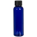 2 oz. Cobalt Blue PET Cosmo Round Bottle with 20/410 Black Ribbed Cap with F217 Liner
