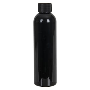 4 oz. Black PET Cosmo Round Bottle with 20/410 Black Ribbed Cap with F217 Liner
