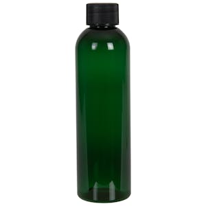 4 oz. Dark Green PET Cosmo Round Bottle with 20/410 Black Ribbed Cap with F217 Liner